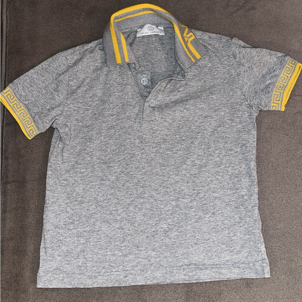 Kids Versace Gray and Yellow Polo Shirt Classic Style